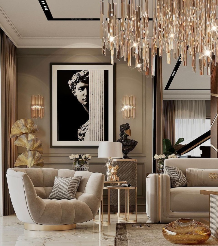 Neutral Modern Living Room with a Golden Touch