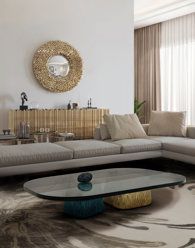 A COLORFUL TOUCH FOR A NEUTRAL-TONED LUXURY LIVING ROOM