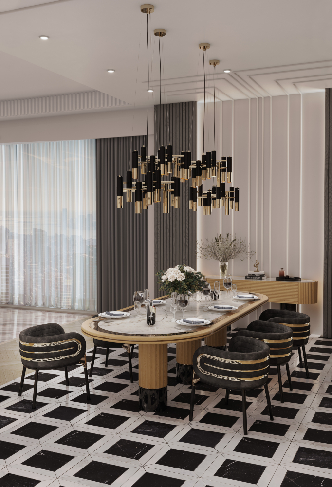 TIMELESS SOPHISTICATION: DESIGNING A LUXURY DINING ROOM WITH CAPTIVATING BLACK DETAILS