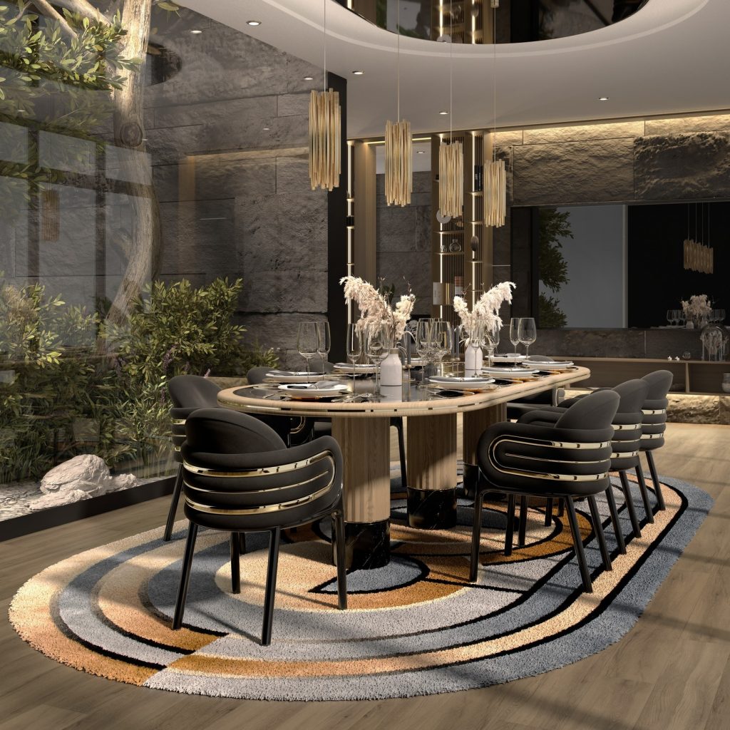 Glamorous Dining Room in Black and Gold Tones